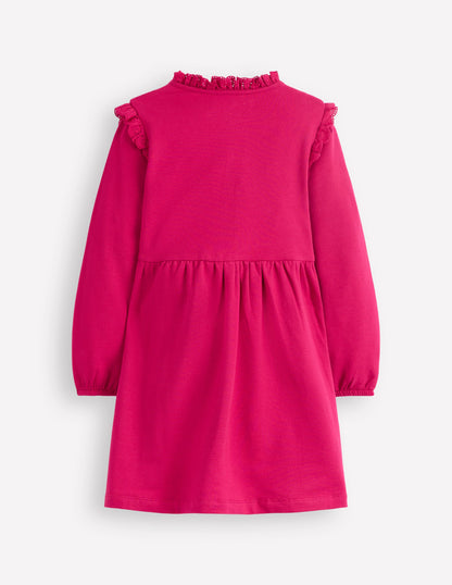 Lace Trim Sweatshirt Dress-Cherry Jam-2