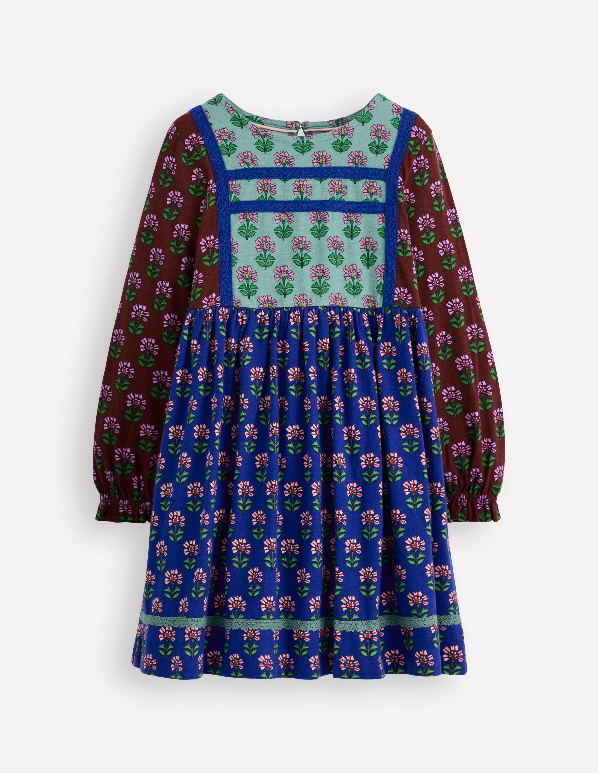 Hotchpotch Floral Jersey Dress-Bright Blue Woodblock Flower - Image 1