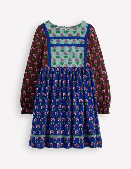 Hotchpotch Floral Jersey Dress-Bright Blue Woodblock Flower-1