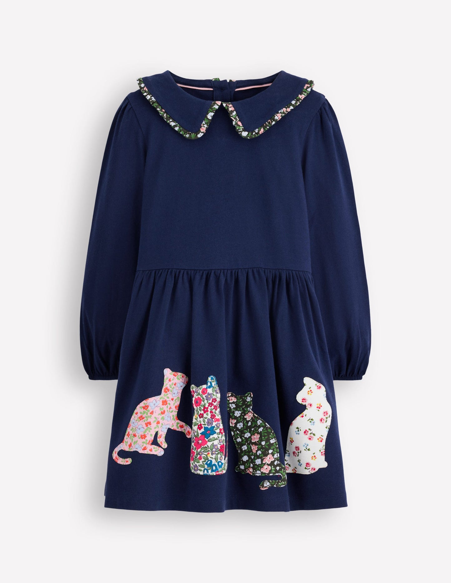 Pretty Appliqué Jersey Dress-College Navy Cats