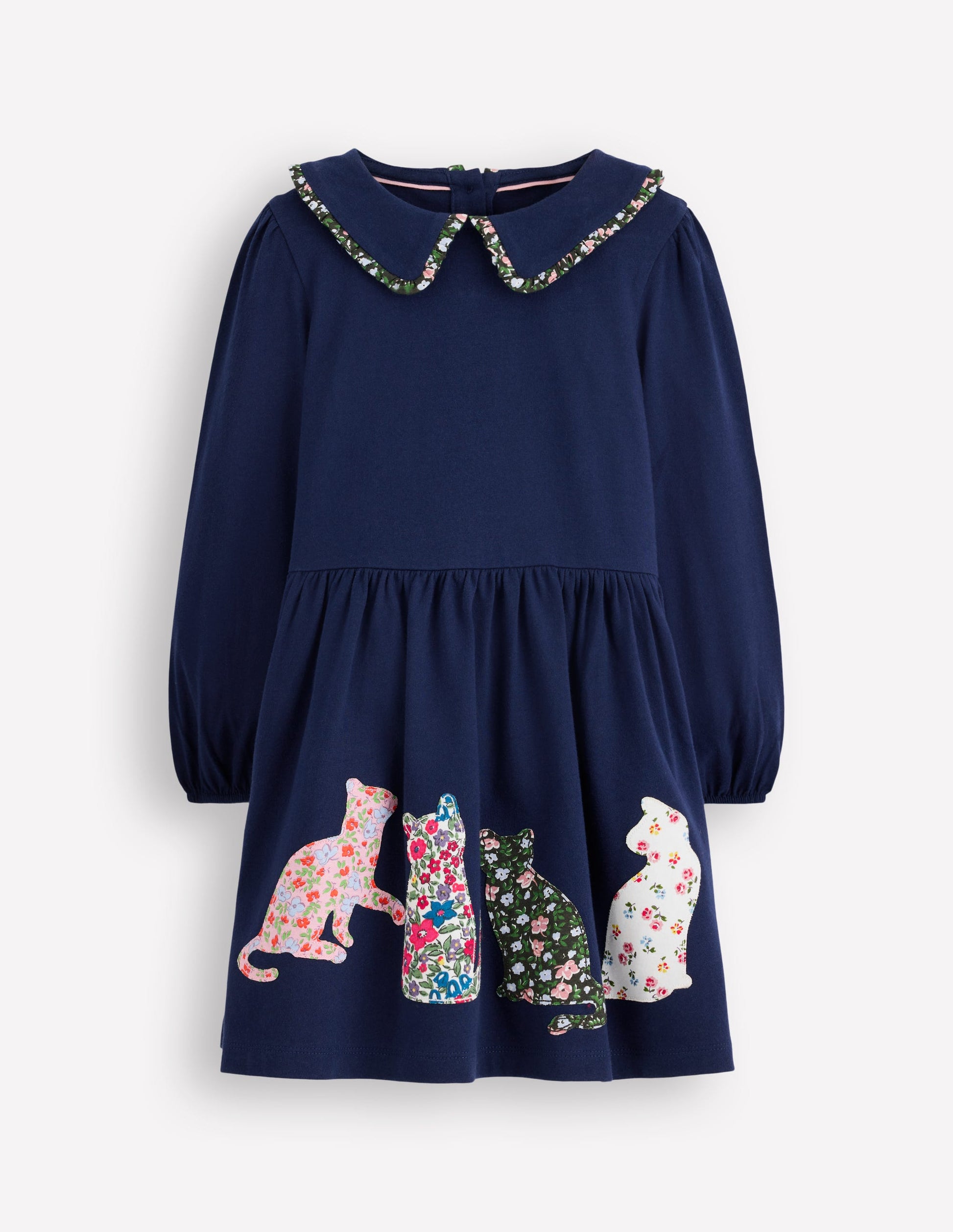 Pretty Appliqué Jersey Dress-College Navy Cats-1