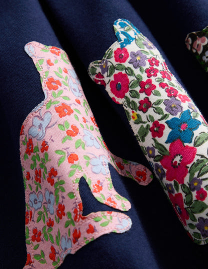 Pretty Appliqué Jersey Dress-College Navy Cats-3