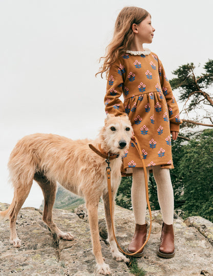 Broderie Sweatshirt Dress-Toffee Brown Flower Stamp-4