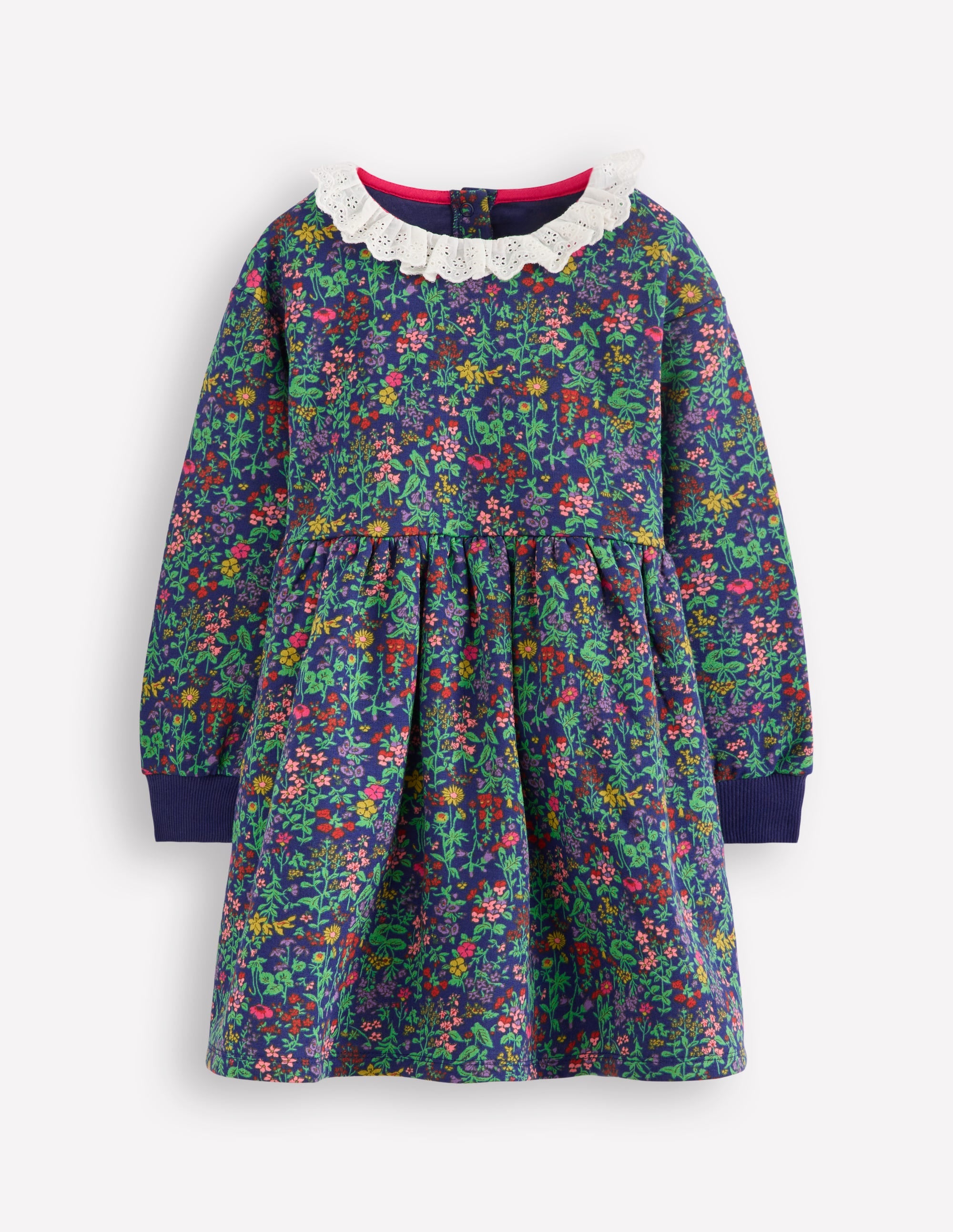 Broderie Sweatshirt Dress-College Navy Flower Meadow - Image 1