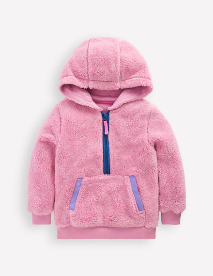 Cosy Fleece Half-Zip Hoodie-Pink Haze