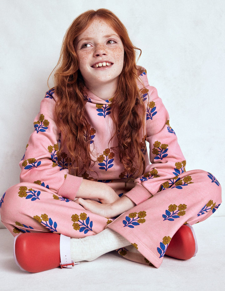 Printed Hoody-Formica Pink Woodblock Flower