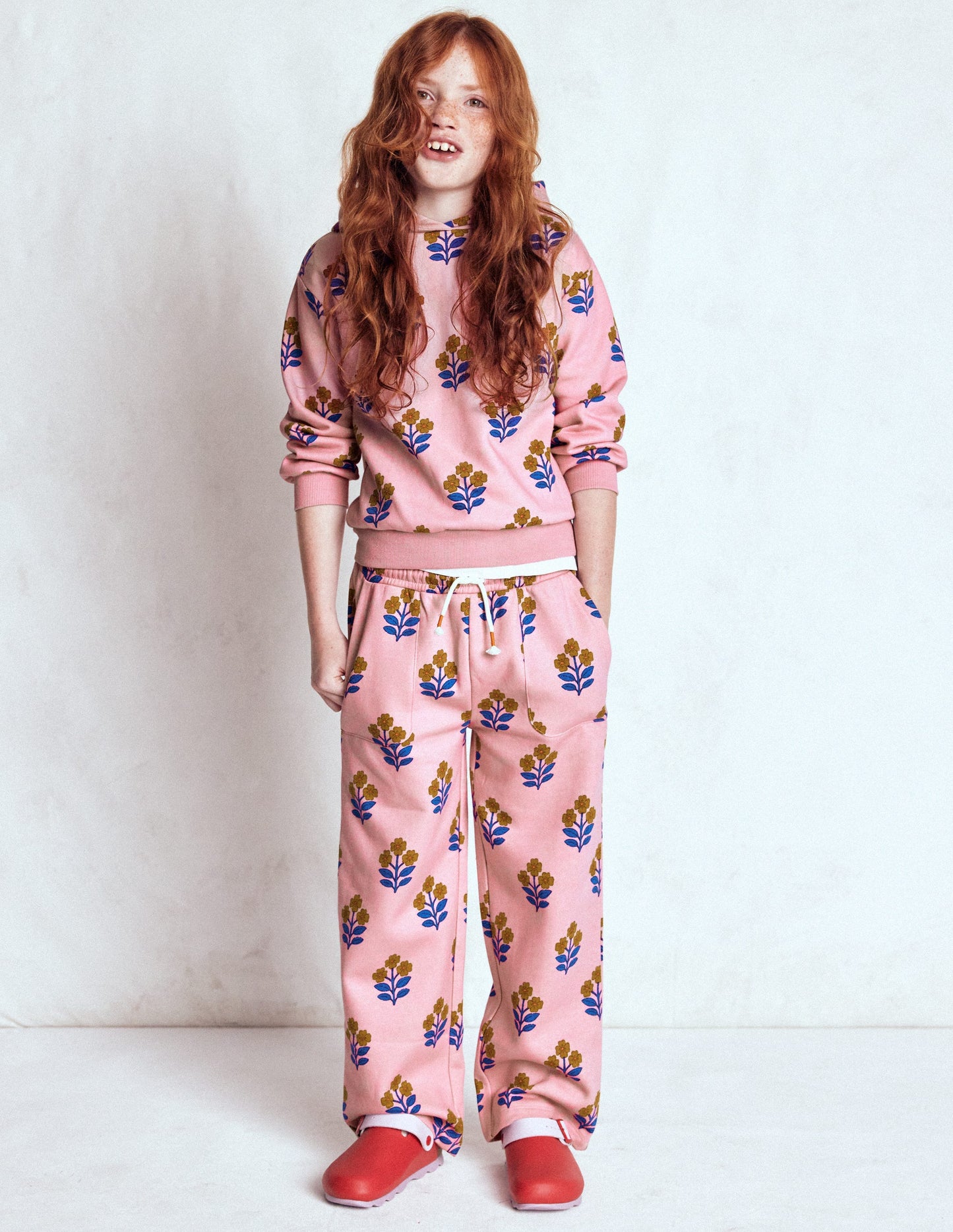 Printed Hoody-Formica Pink Woodblock Flower