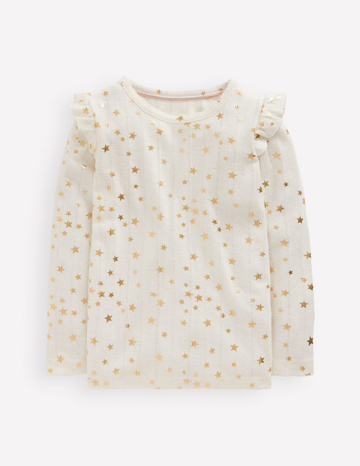 Frill Sleeve Pointelle Top-Soft Ivory