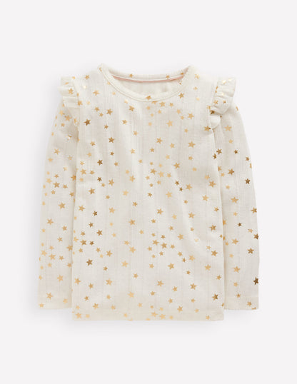 Frill Sleeve Pointelle Top-Soft Ivory-1