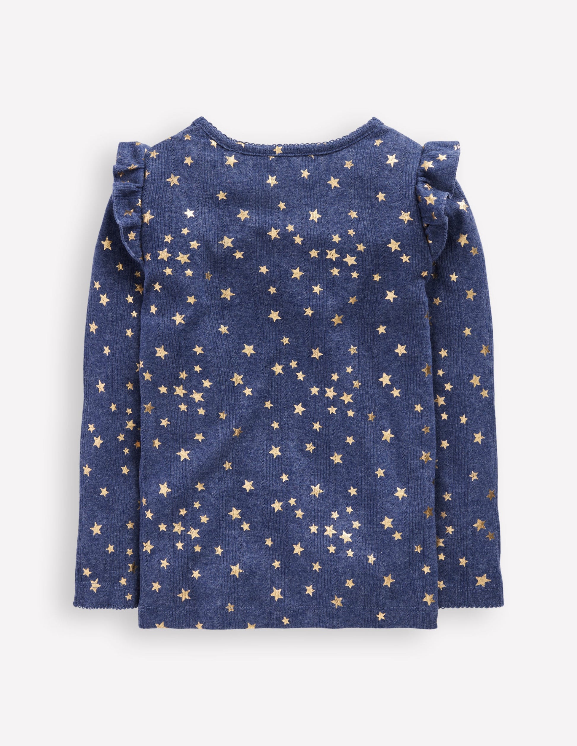 Frill Sleeve Pointelle Top-Navy-2
