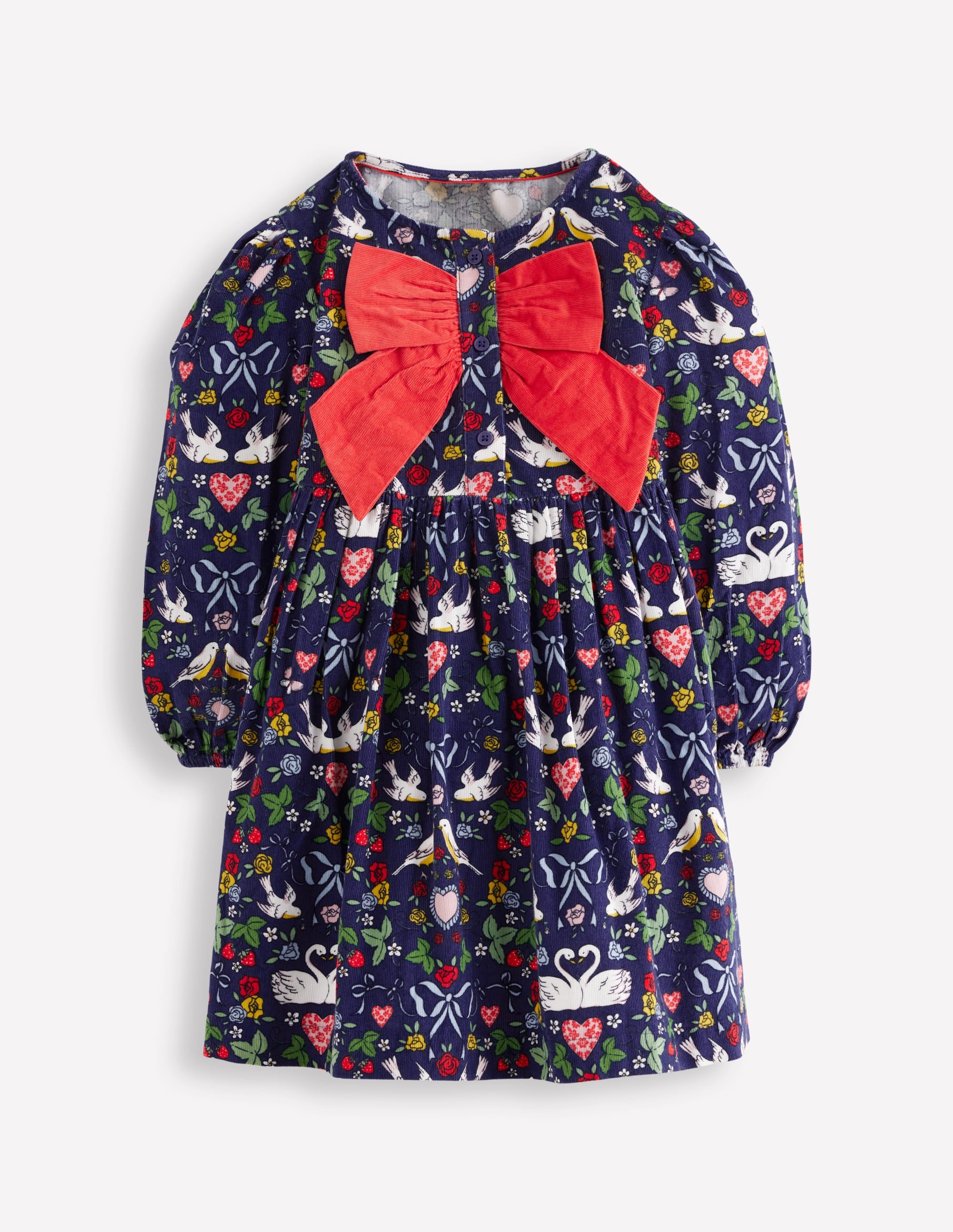 Norah Button-Through Bow Dress-Starboard Blue Love Birds - Image 1
