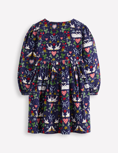 Bow Button Through Dress-Starboard Blue Love Birds-2