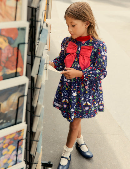 Bow Button Through Dress-Starboard Blue Love Birds-4