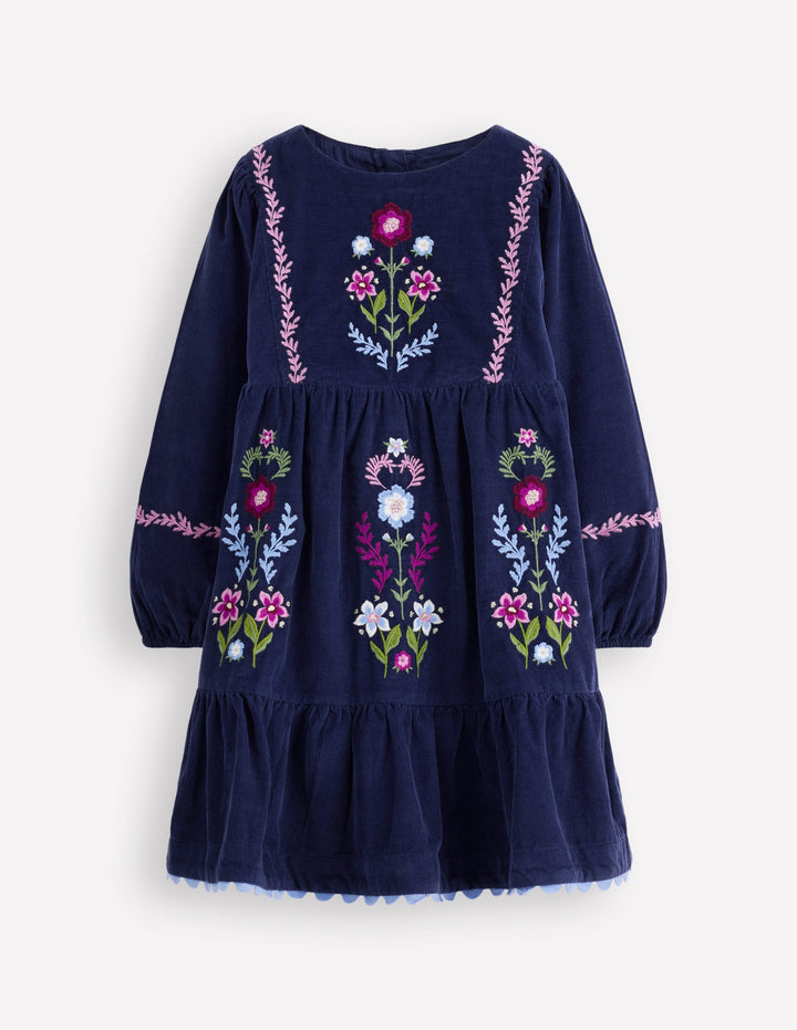 Clover Blouson Cord Dress-College Navy
