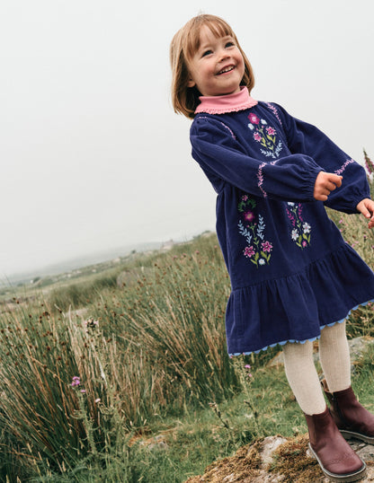 Clover Blouson Cord Dress-College Navy-4