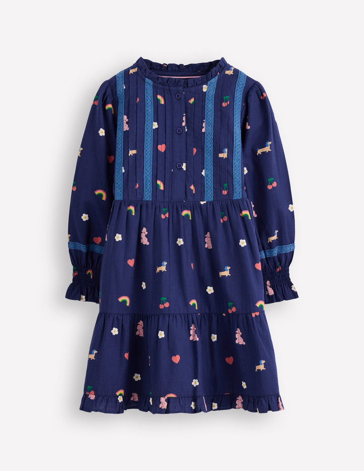 Lace Detail Woven Dress-Starboard Blue Parisian