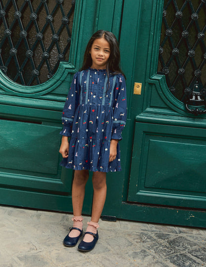 Lace Detail Woven Dress-Starboard Blue Parisian-4