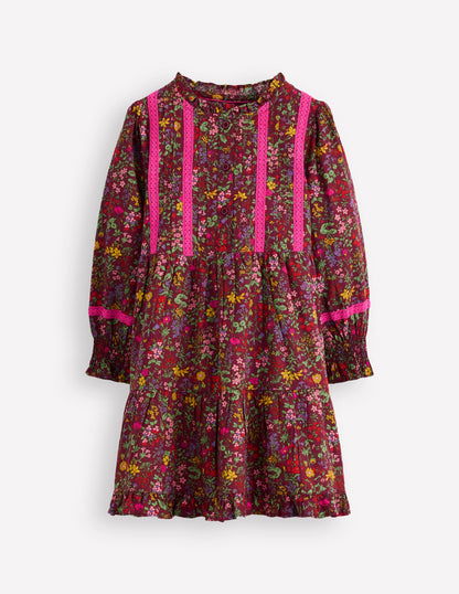 Lace Detail Woven Dress-Chestnut Flower Meadow-1