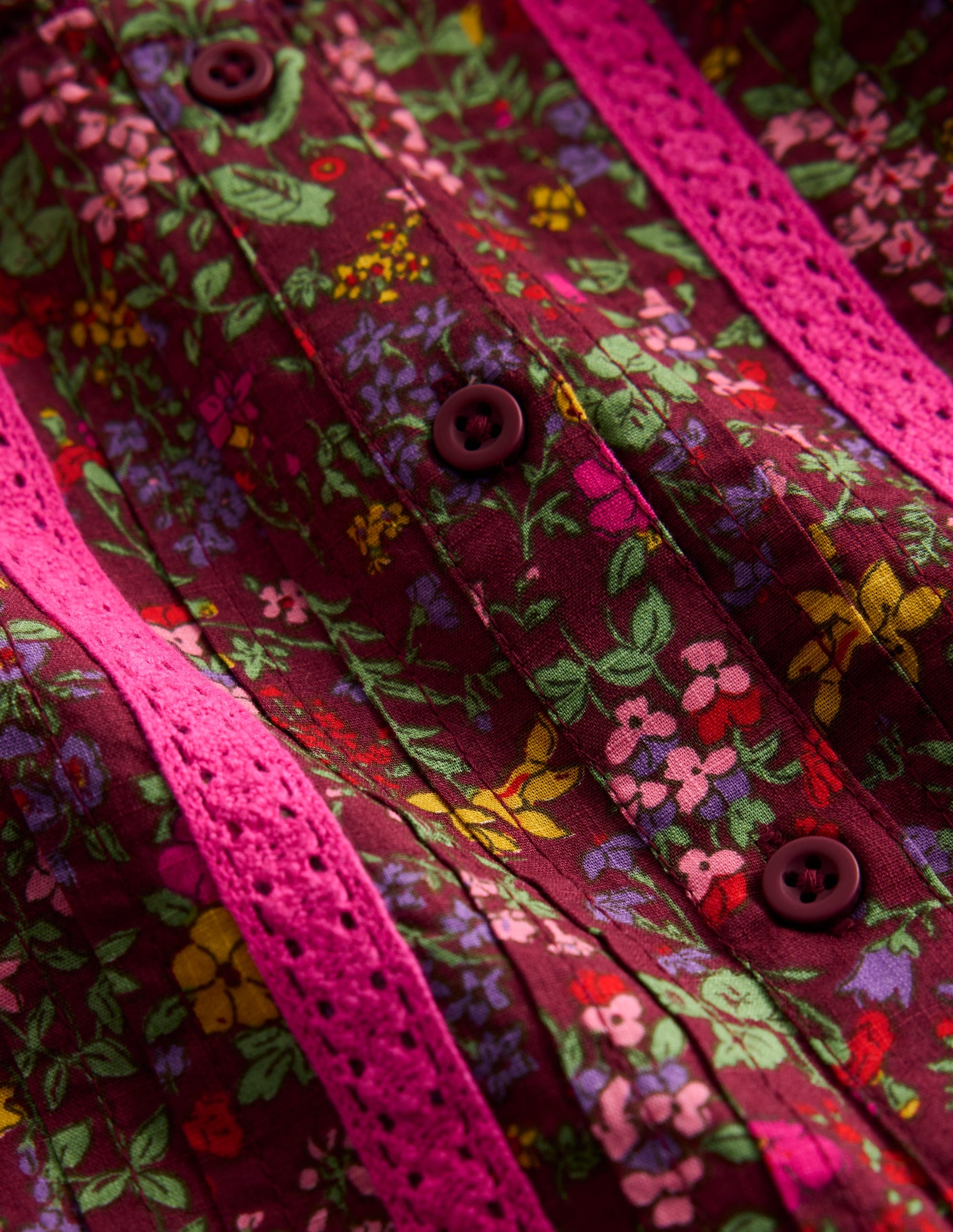 Lace Detail Woven Dress-Chestnut Flower Meadow-3