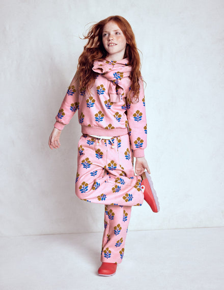 Wide Leg Printed Sweatpants-Formica Pink Woodblock Flower