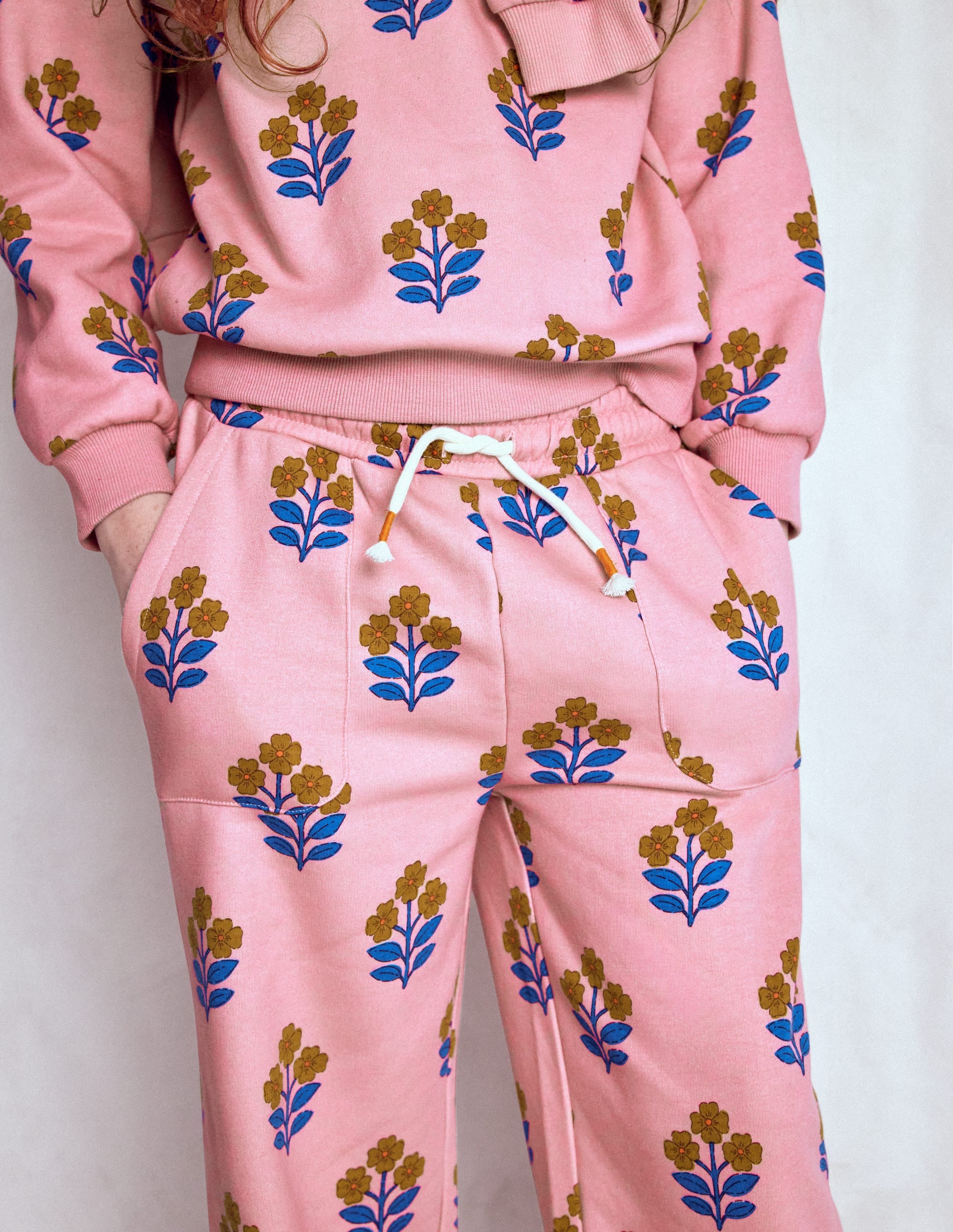 Wide Leg Printed Sweatpants-Formica Pink Woodblock Flower - Image 2