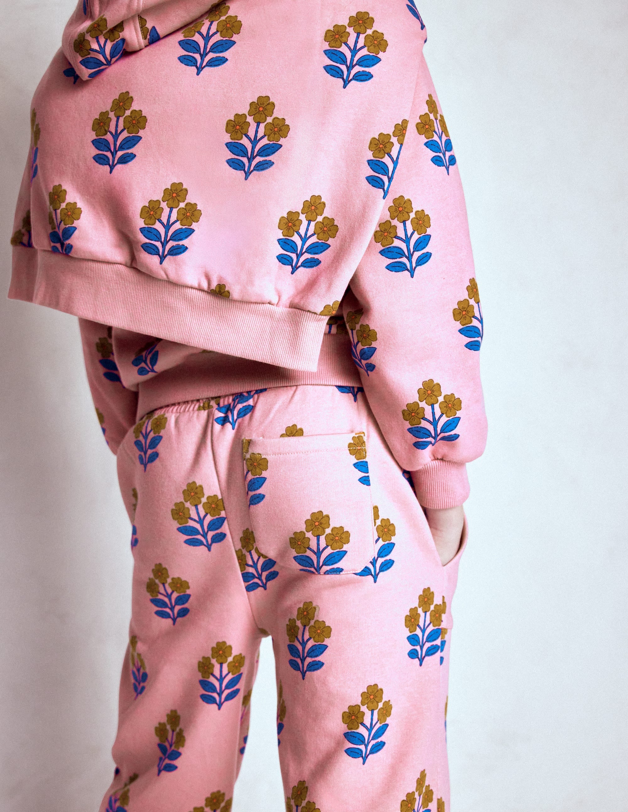 Wide Leg Printed Sweatpants-Formica Pink Woodblock Flower - Image 3