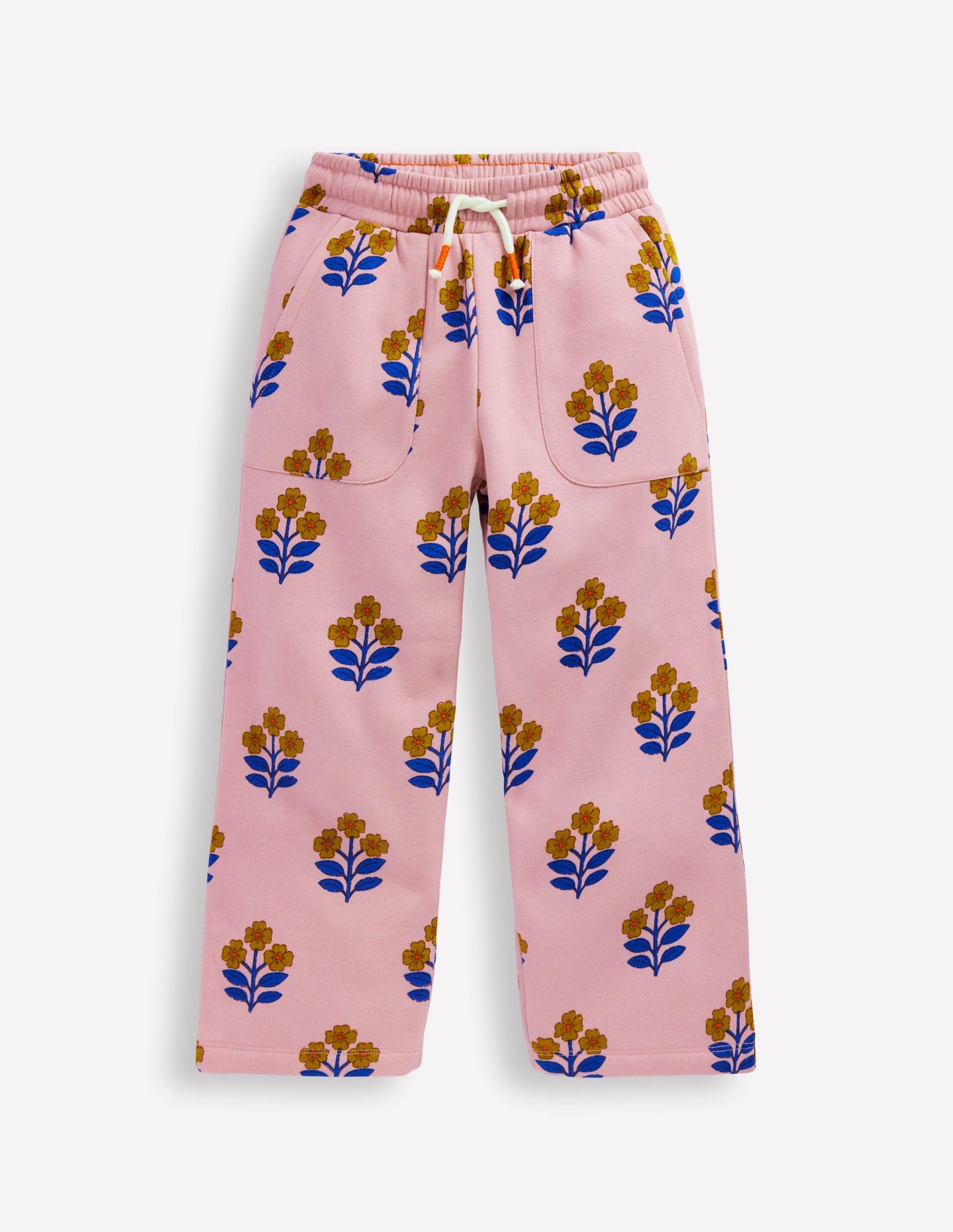 Wide Leg Printed Sweatpants-Formica Pink Woodblock Flower