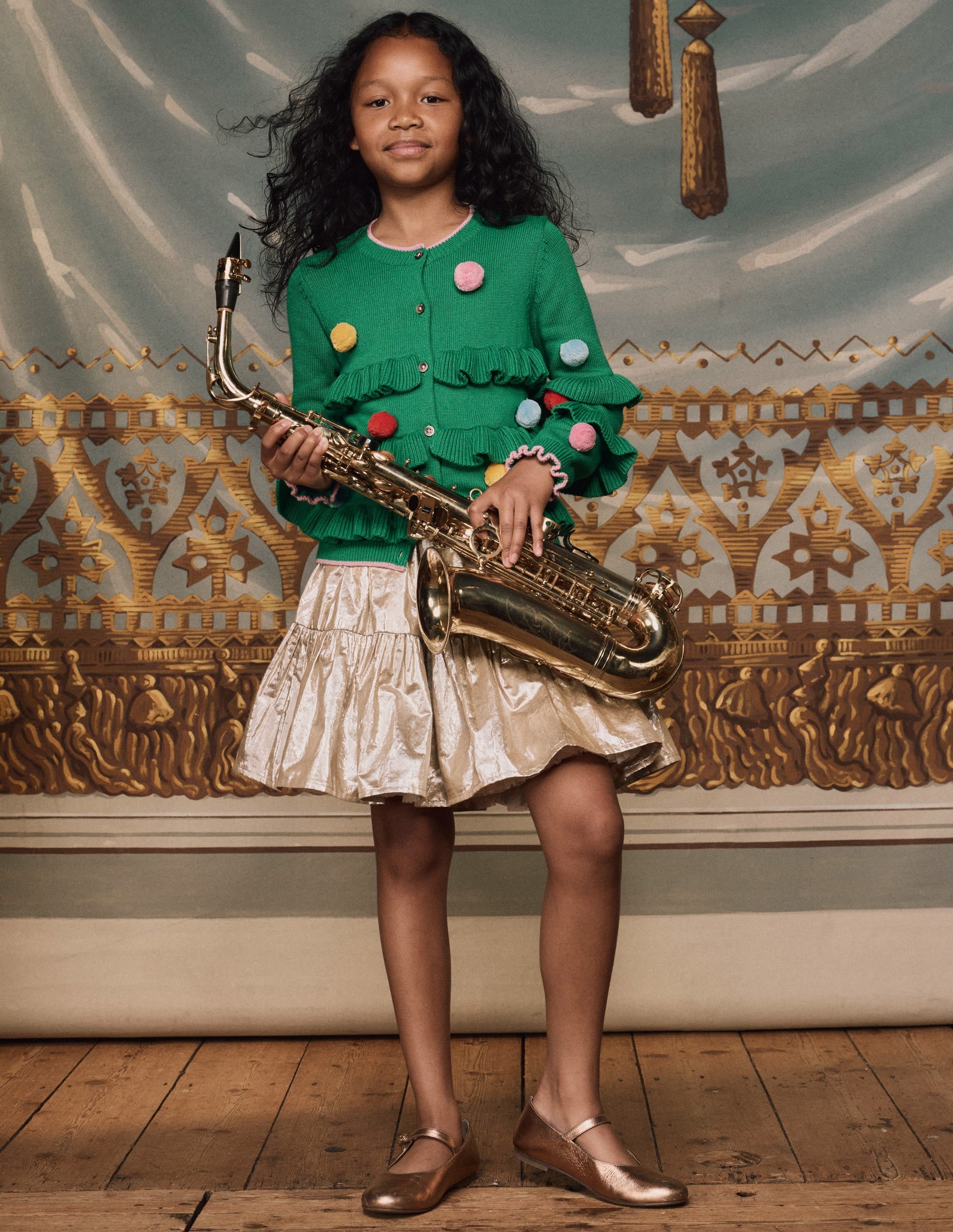 Metallic Tiered Skirt-Gold Metallic - Image 4