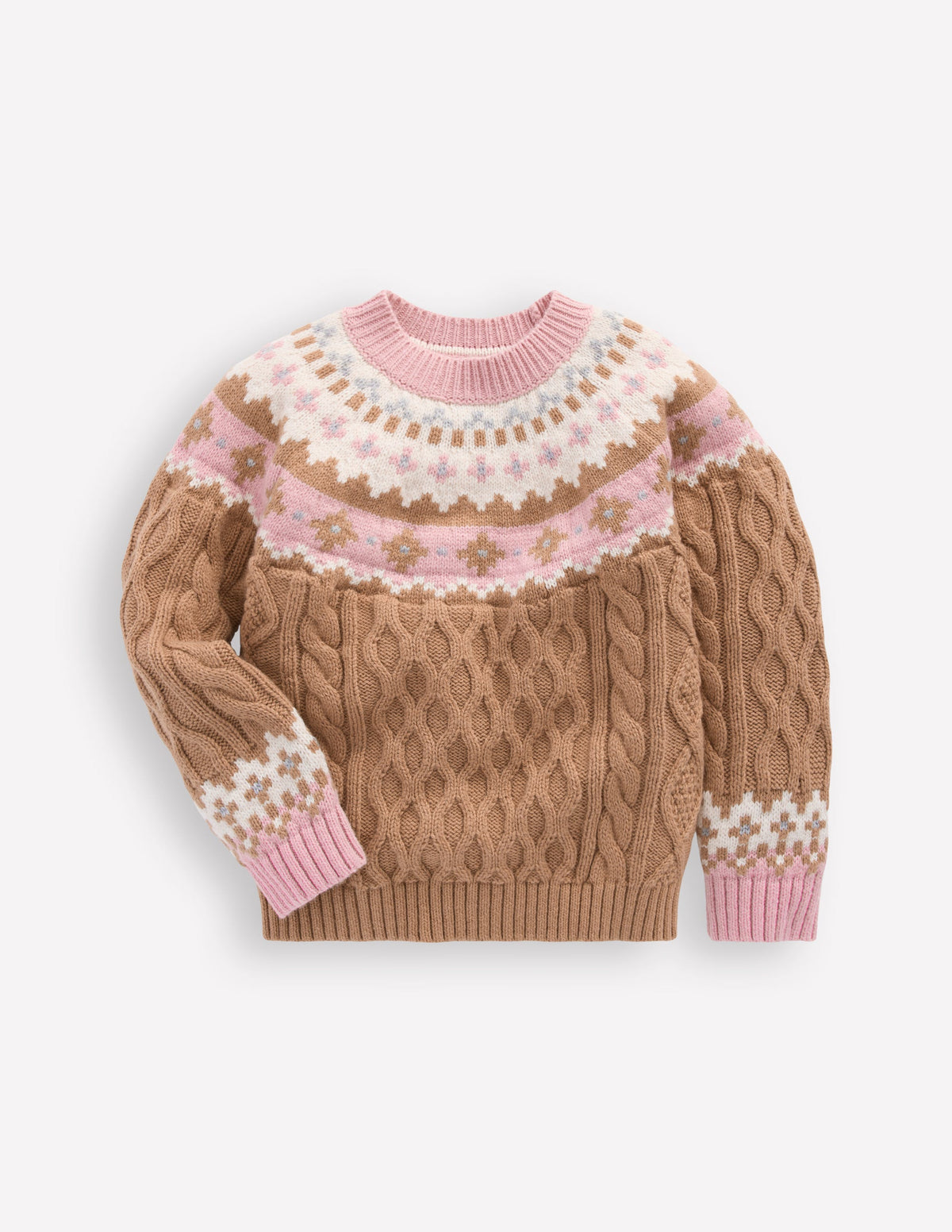 Fair Isle Cable Sweater-Camel Melange - Image 1
