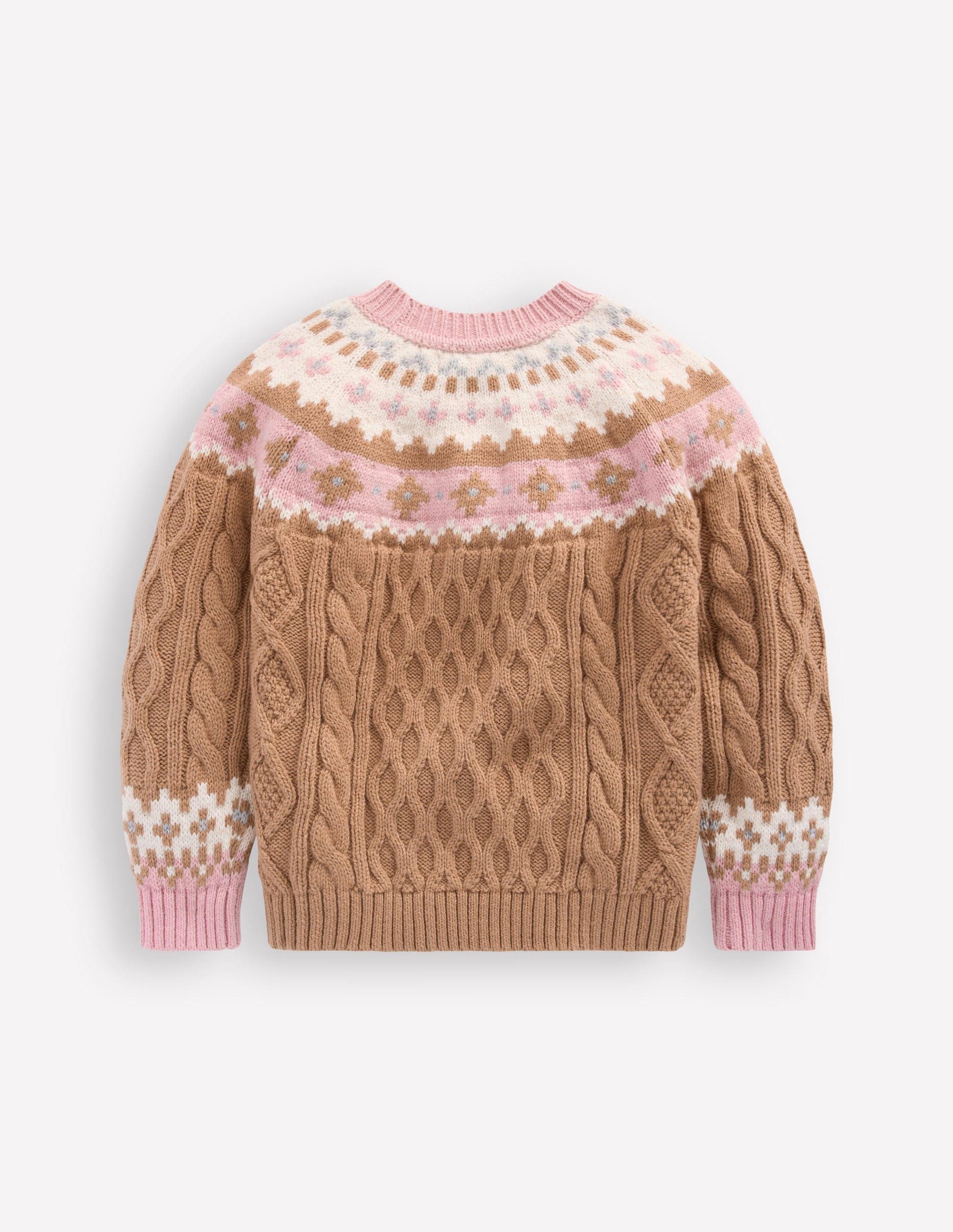 Fair Isle Cable Sweater-Camel Melange-2