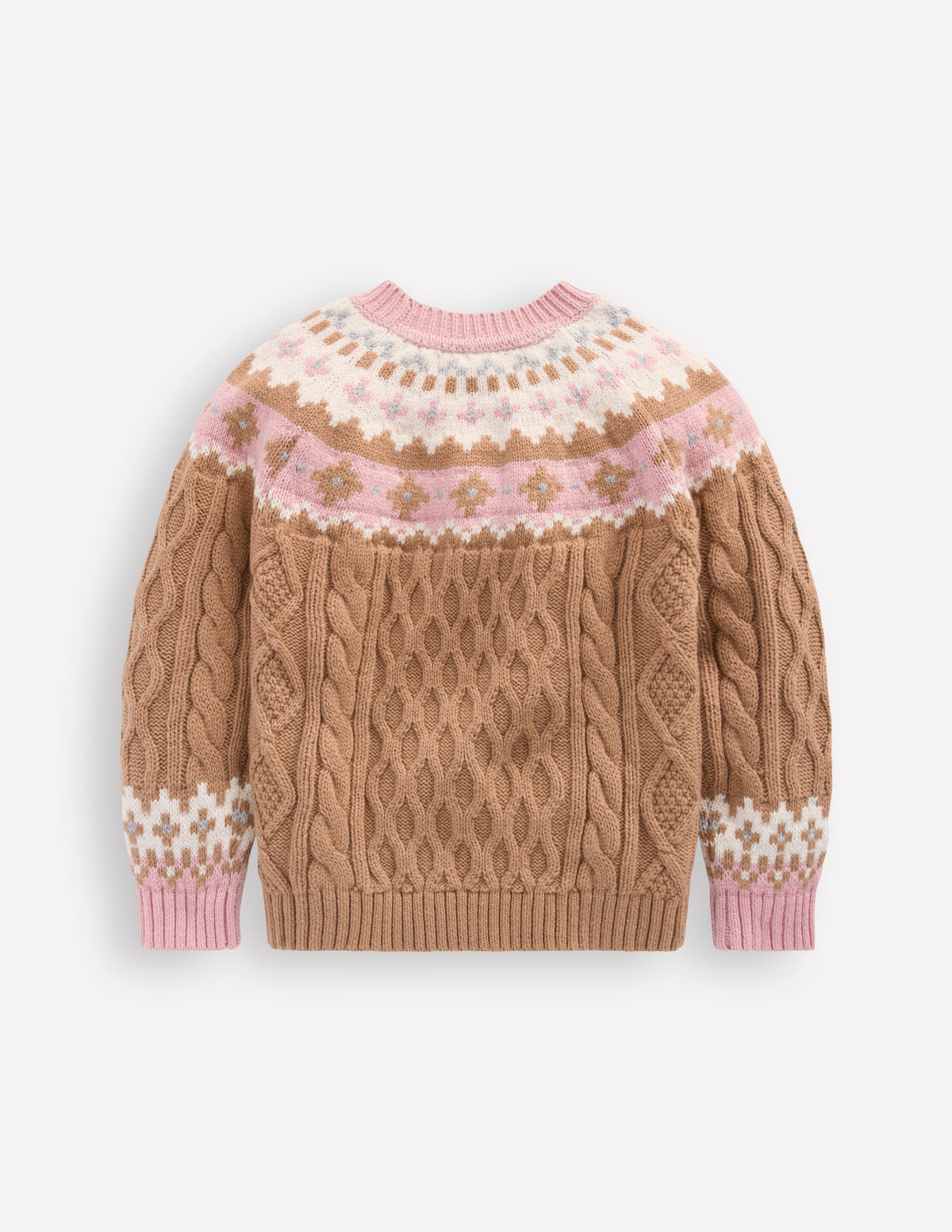 Fair Isle Cable Sweater-Camel Melange - Image 2
