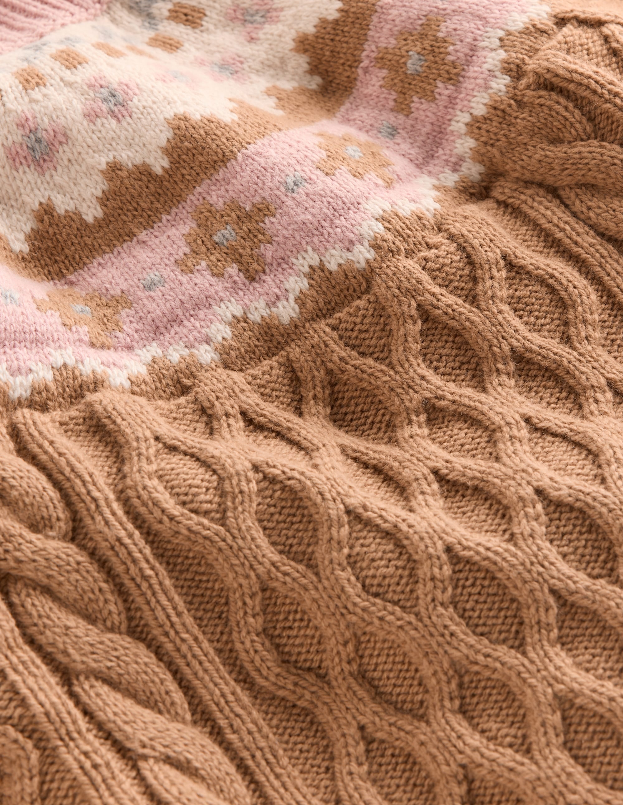 Fair Isle Cable Sweater-Camel Melange - Image 3