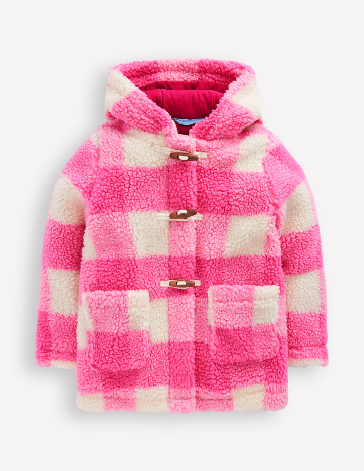 Borg Duffle Coat-Azalea Pink Gingham