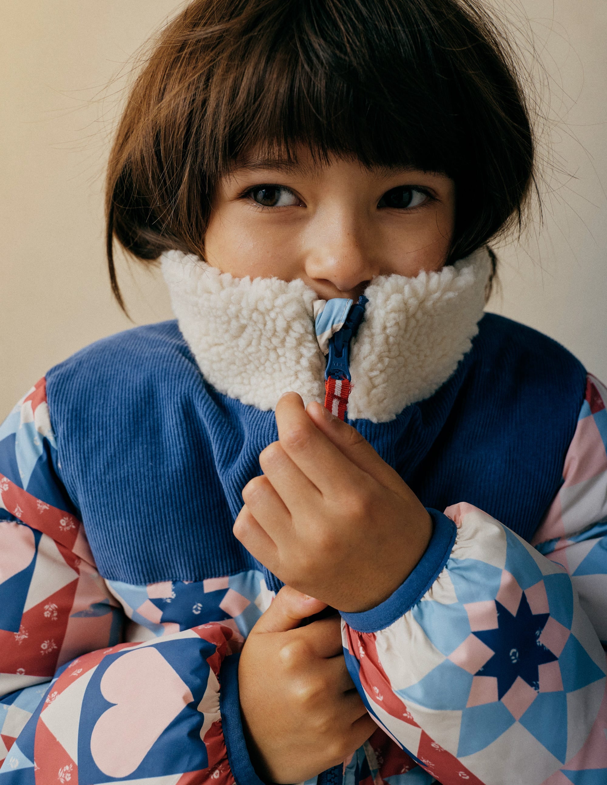 Cosy Puffer Jacket-Alaskan Blue Patchwork - Image 1