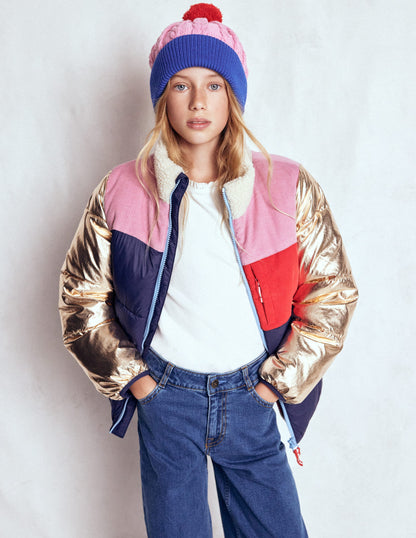 Cosy Puffer Jacket-Metallic Colourblock-4