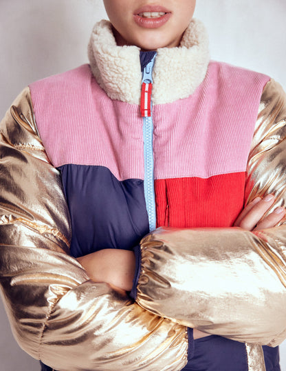 Cosy Puffer Jacket-Metallic Colourblock-5