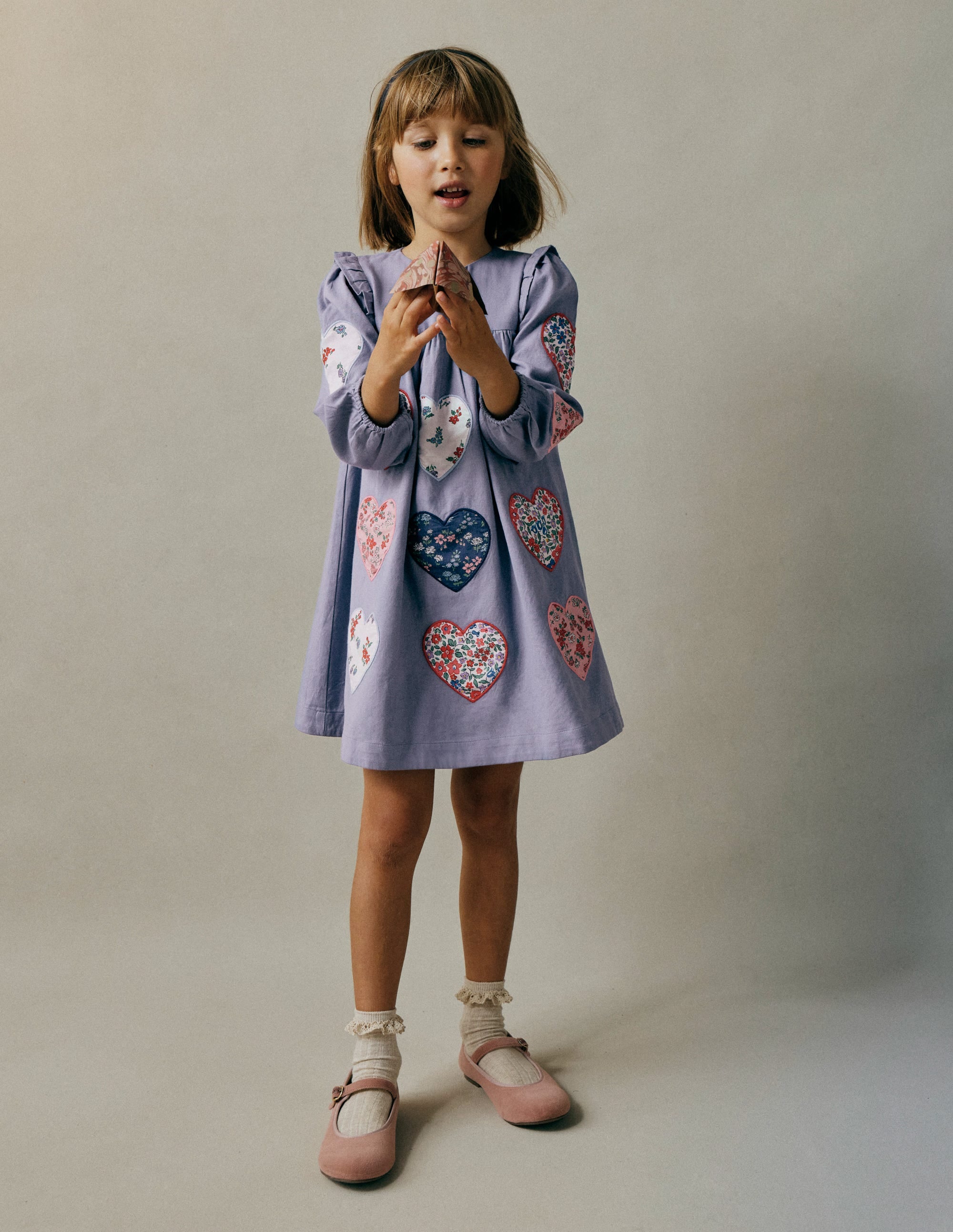 Heart Appliqué Dress-Dusty Blue Hearts | Boden USA