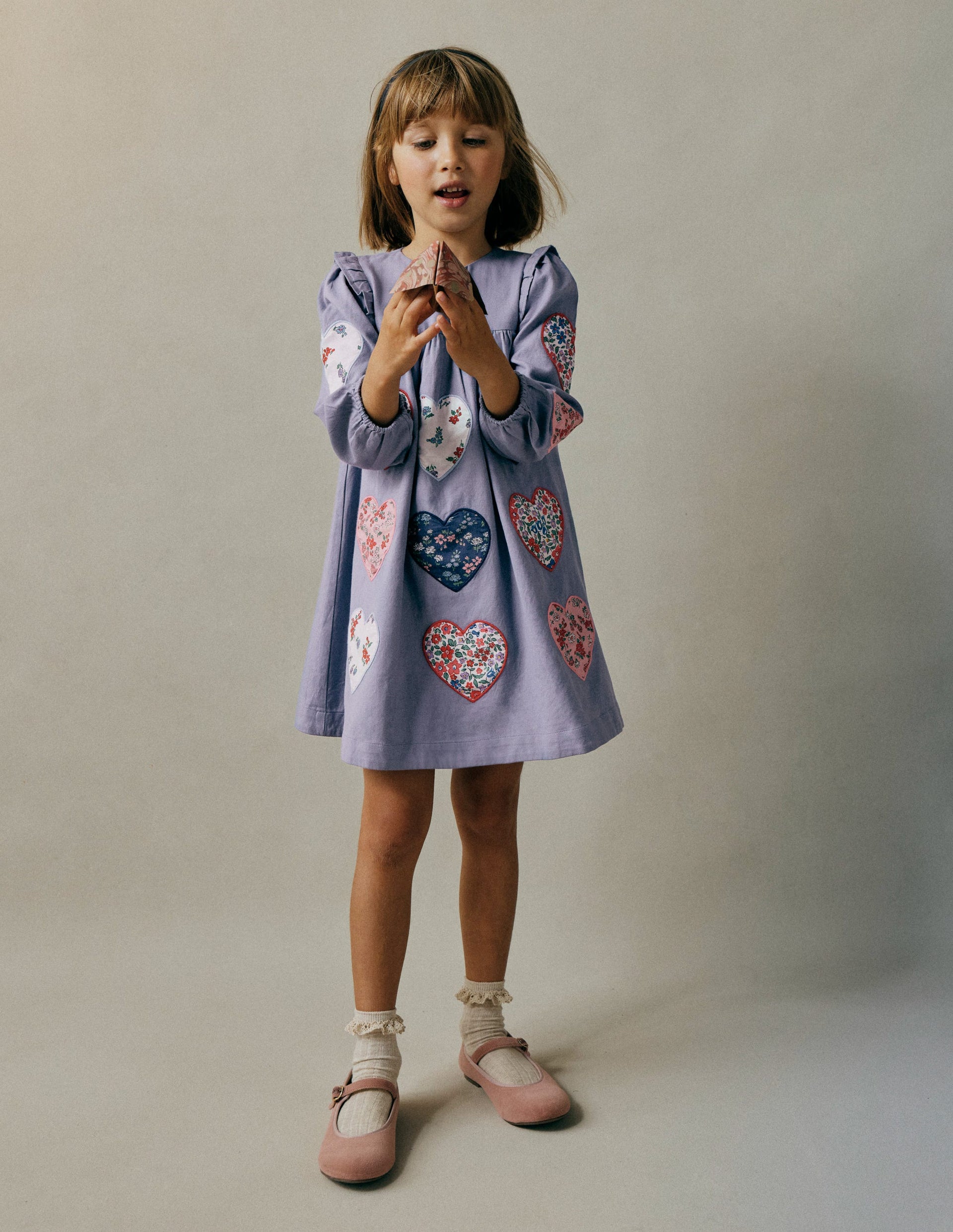 mini boden heart dress Heart Appliqué Dress-Dusty Blue Hearts