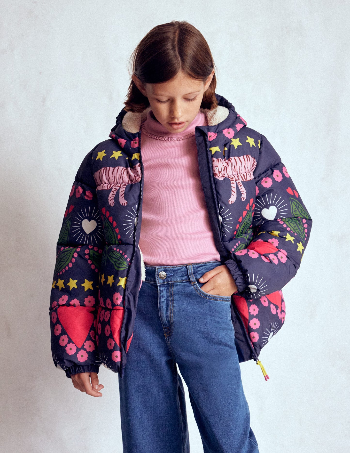 Fun Padded Coat-College Navy Tiger Stripe