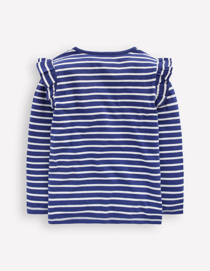 Frill Sleeve Appliqué T-shirt-Starboard Blue Cherry Hearts-2