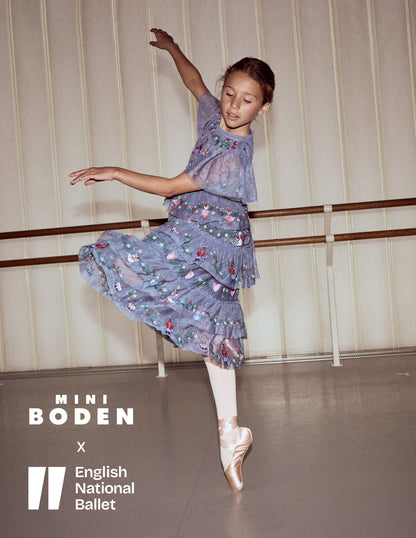 Embroidered Tulle Ruffle Dress-Stormbolt Blue Embroidery-4