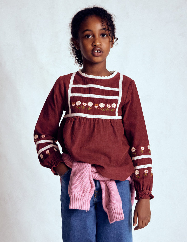 Embroidered Lace Top-Chestnut Embroidery