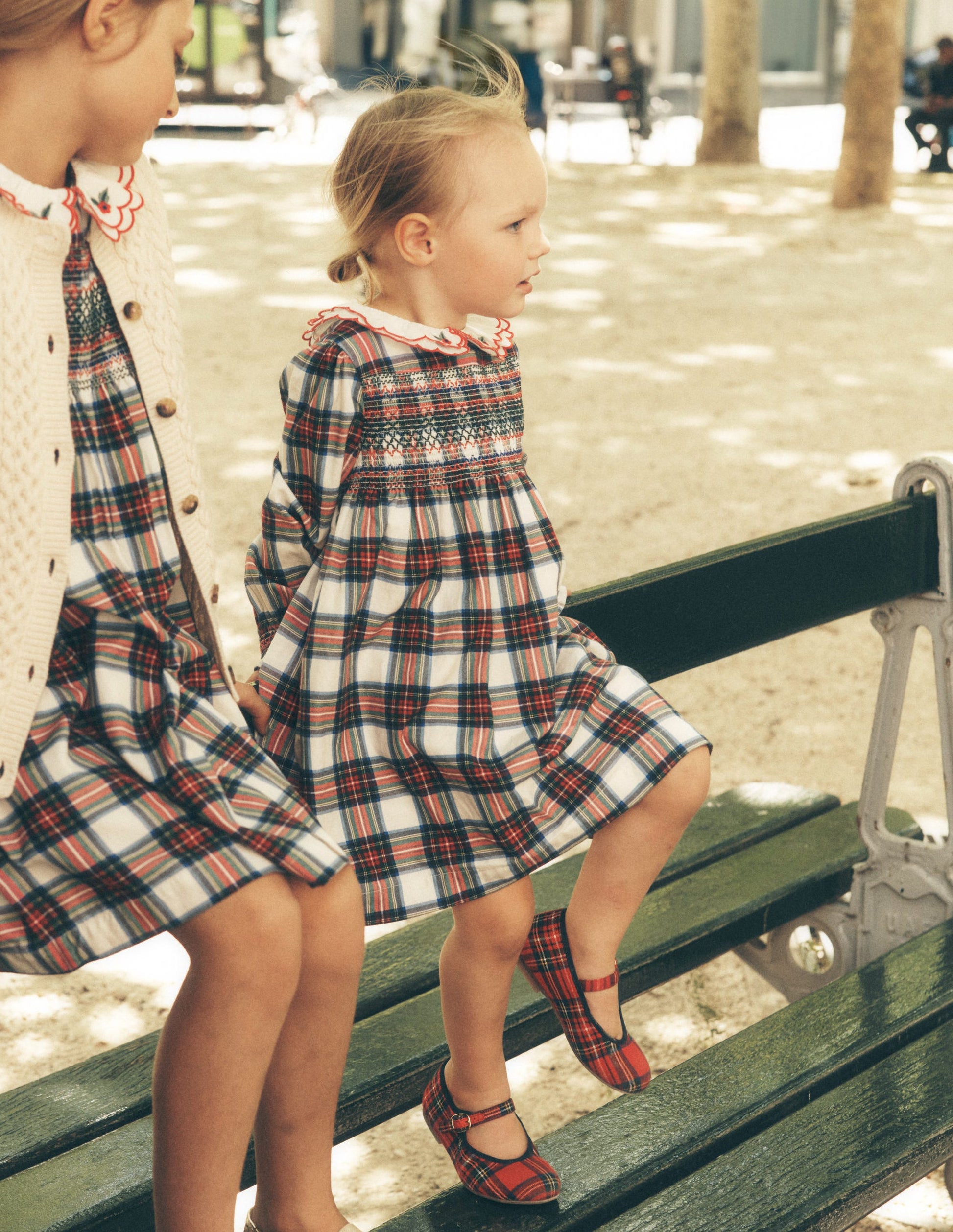 Cosy Collar Detail Smock Dress-Ivory Check-4