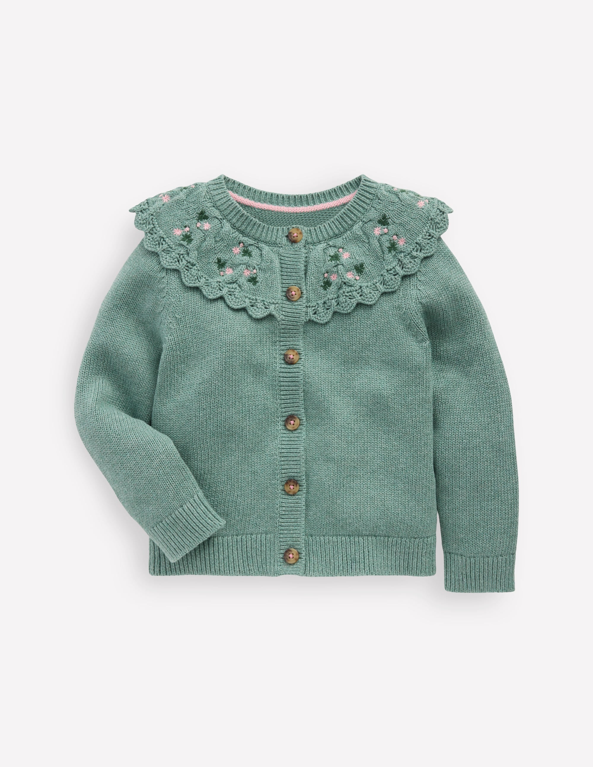 Embroidered Yoke Cardigan-Csarite Green - Image 1