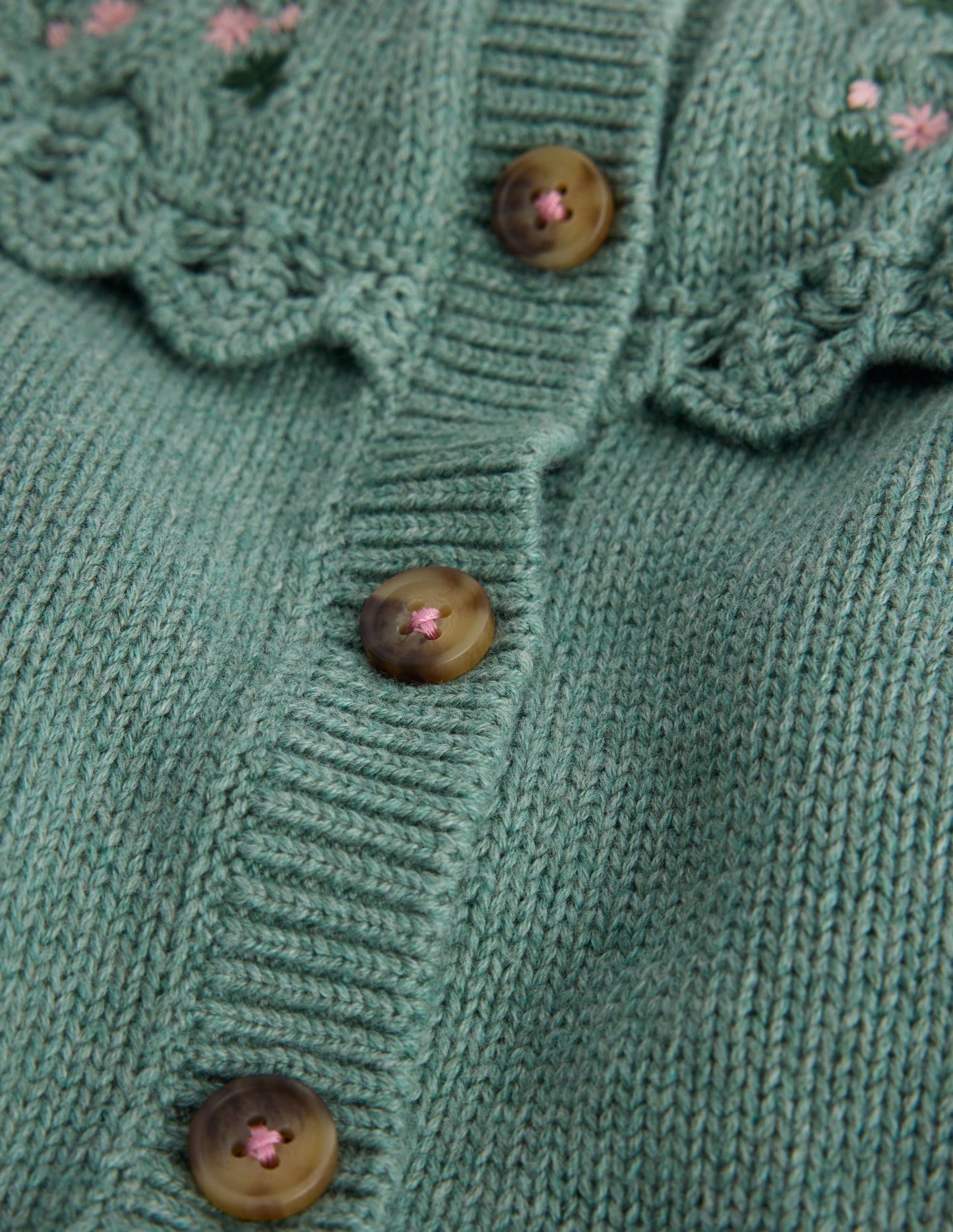 Embroidered Yoke Cardigan-Csarite Green