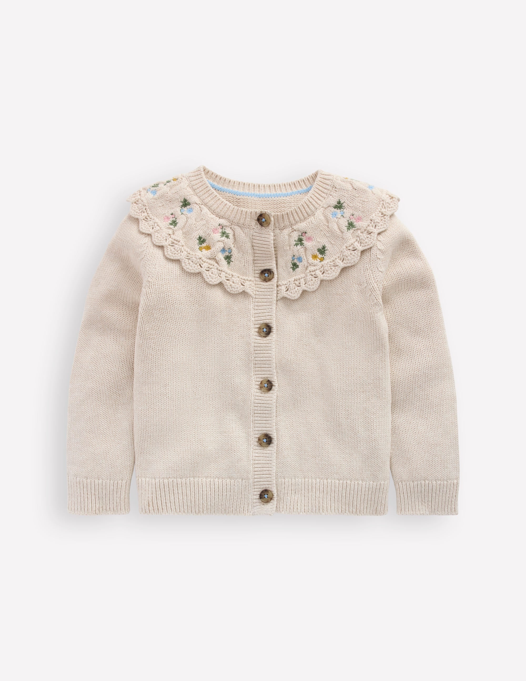 Embroidered Yoke Cardigan-Oatmeal Marl | Boden USA