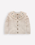 Embroidered Yoke Cardigan-Oatmeal Marl