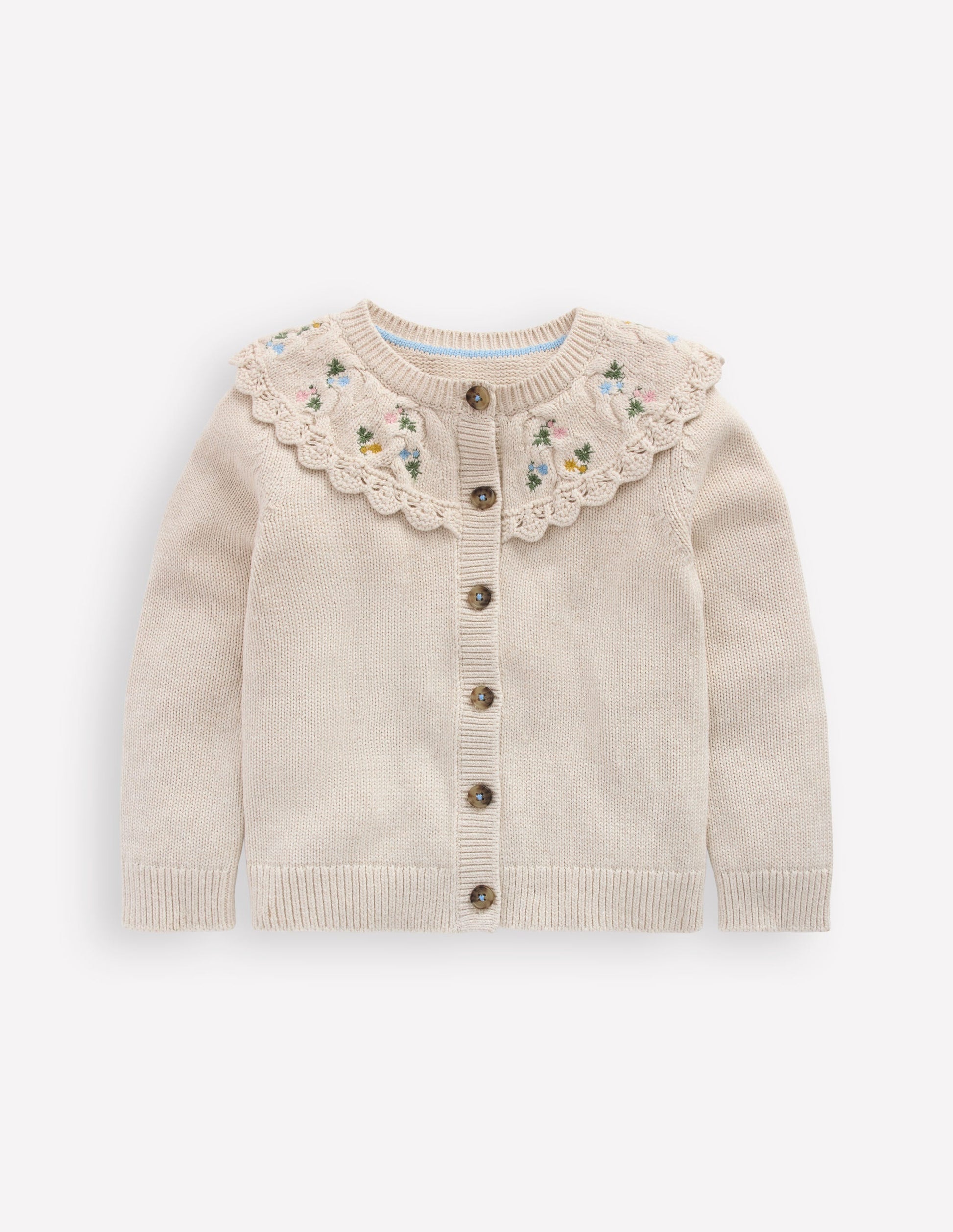 Embroidered Yoke Cardigan-Oatmeal Marl-1