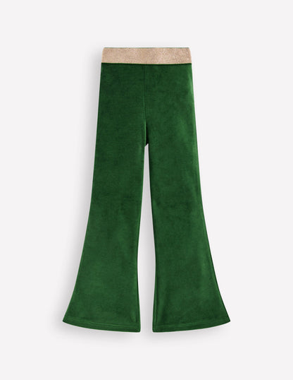 Velvet Flared Leggings-Pine Green-1