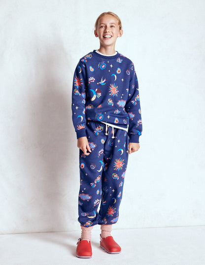 Printed Cosy Sweatpants-College Navy Celestial-1